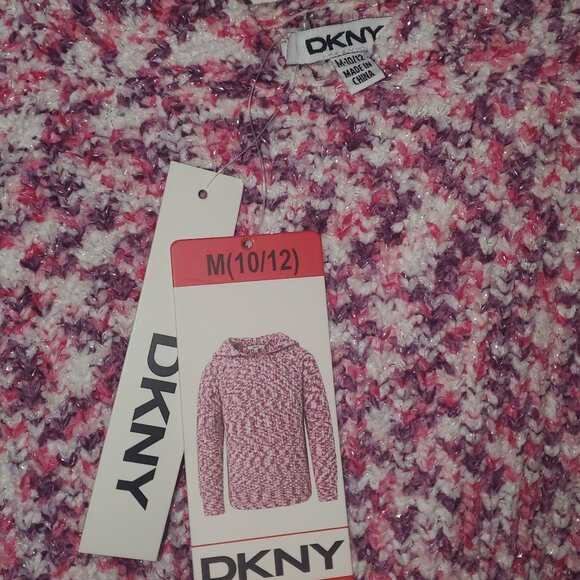 DKNY NEW Girls Pink Kids size M 10-12 Sweatshirt Hoodie Knit Warm Cozy - Picture 3 of 6